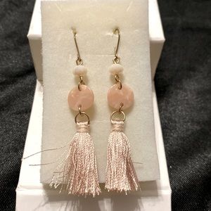 Pastel pink beaded lightweight tassel earrings